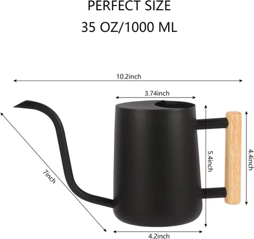 Miniatura 7 de GUKJOB Regadera para plantas, regadera de metal de 35 onzas, de acero inoxidable para plantas de interior con pico curvo largo, pequeño bonsái, Negro