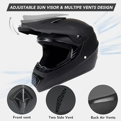 Miniatura 4 de Casco de motocross para niños jóvenes, casco de motocicleta todoterreno con (gafas, guantes, máscara), juego de 4 piezas, casco de cara completa