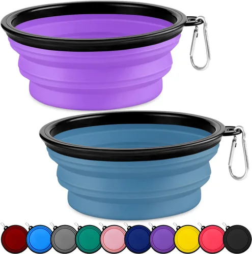 Miniatura 9 de Cuencos plegables para perros, paquete de 2 unidades de tamaño grande para perros grandes/medianos, cuencos de agua de viaje para mascotas, cuenco