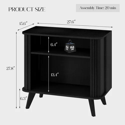 Miniatura 6 de Armario estriado de 27 pulgadas con puertas correderas, armario de almacenamiento moderno con patas para sala de estar o entrada, color negro