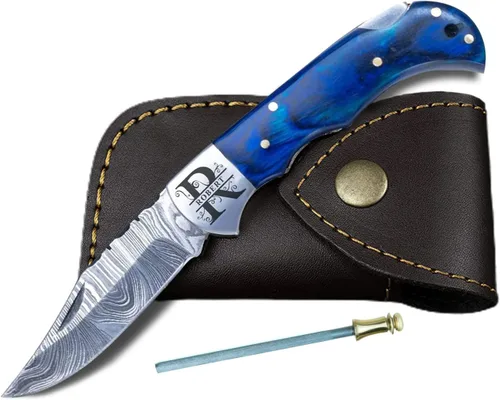 Miniatura 12 de Cuchillo de bolsillo de hueso de camello de acero damascus para hombres, regalos plegables de cuchillo de hoja para él, cuchillos hechos a mano