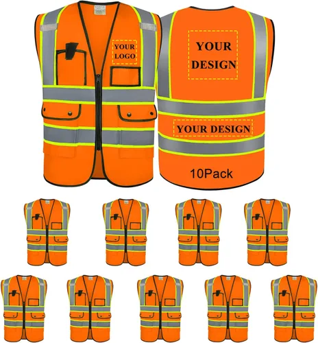 Miniatura 18 de Chaleco de seguridad con logotipo personalizado, chaleco reflectante de visibilidad estándar ANSI clase 2 a granel con bolsillos y cremallera