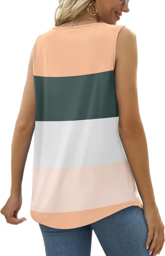 Miniatura 43 de Saloogoe - Camisetas sin mangas veraniegas para mujeres, plisadas con cuello cuadrado y dobladillo curvado, blusas de ajuste holgado con movimiento