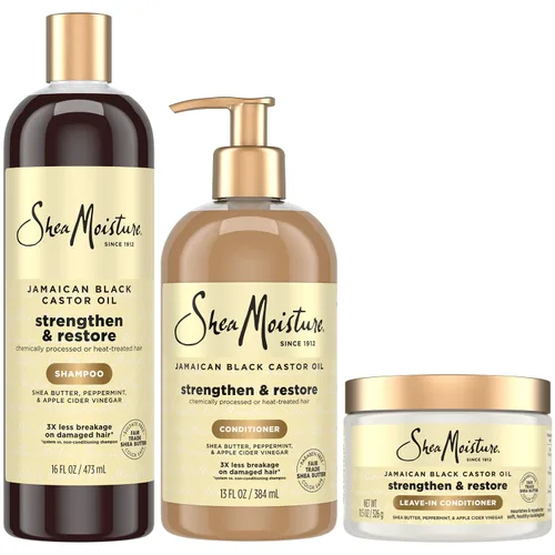 Miniatura 9 de SheaMoisture Aceite de Ricino Negro Jamaicano Champú Reparador para Fortalecer y Restaurar el Cabello, Acondicionador + Acondicionador sin Enjuague