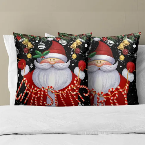 Miniatura 6 de Giwawa Juego de 2 fundas de almohada navideñas de 18 x 18 pulgadas, fundas de almohada de algodón rústico de Papá Noel de granja para sofá
