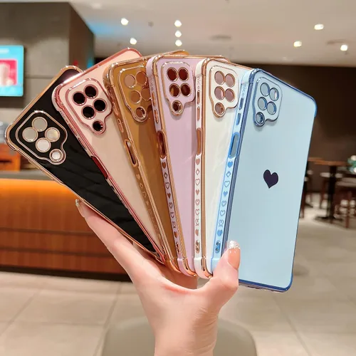 Miniatura 6 de phylla Funda de teléfono compatible con Samsung Galaxy A12 de 6.5 pulgadas, lindo corazón chapado en oro, elegante funda de lujo para mujer