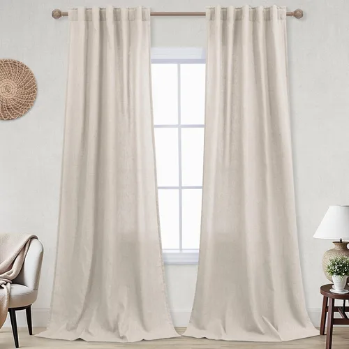 Miniatura 112 de KOUFALL Cortinas de lino azul marino de 84 pulgadas de largo, cortinas transparentes azul oscuro para sala de estar y dormitorio, medianoche