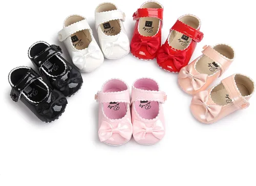 Miniatura 2 de Meckior - Zapatos bajos y livianos para bebés estilo Mary Jane con suela suave y lazo decorativo para vestidos de princesa o bodas para niñas que