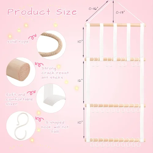 Miniatura 3 de POVETIRE Organizador de lazos para el pelo con soporte para diadema para niñas, organizador de almacenamiento para diademas y accesorios para bebé