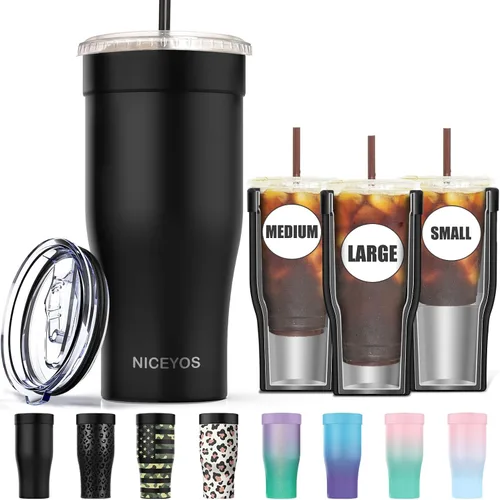Miniatura 16 de Funda universal para café helado - Funda aislante reutilizable de acero inoxidable de doble pared mejorada para bebidas frías, se ajusta a tazas