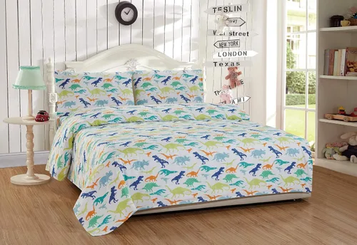 Miniatura 2 de Mk Home - Juego de sábanas de 3 piezas para niños, diseño de dinosaurios, verde, azul, naranja, blanco