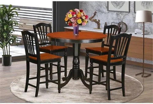 Miniatura 2 de East West Furniture TRCH5-BLK-W - Juego de pub de 5 piezas de altura de mostrador que incluye una mesa de comedor redonda y 4 sillas de comedor