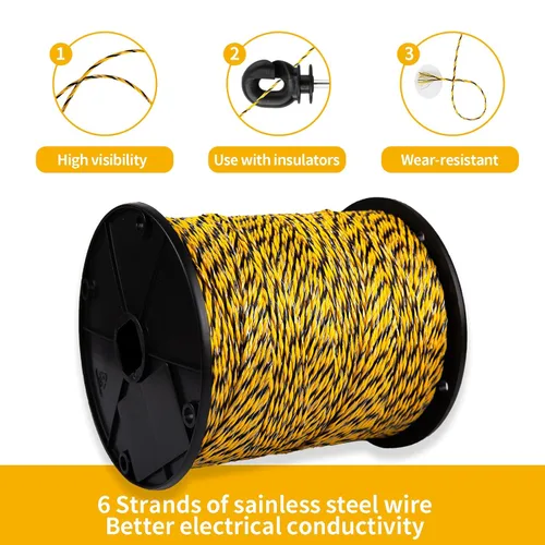 Miniatura 4 de Valla eléctrica Polywire - 3280 pies 6 hebras de acero inoxidable, alta conductividad, resistente al óxido y a los rayos UV Cercado portátil
