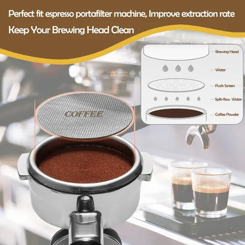 Miniatura 6 de Pantalla de disco de 2.008 in reutilizable para portafiltros de espresso, 0.067 in de grosor 150μm 316 de acero inoxidable filtro de pantalla
