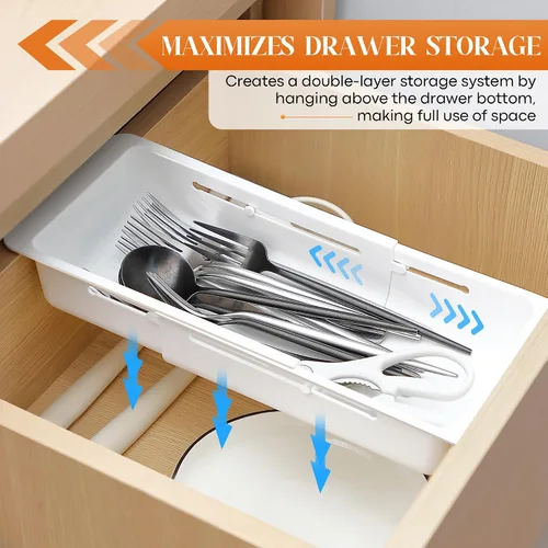 Miniatura 3 de Paquete de 1 Organizadores de Cajones Profundos, Organizador de Cajón Deslizante Expandible y Ajustable para Utensilios de Cocina, Toallas
