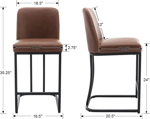 Miniatura 2 de BESTANO Juego de 2 taburetes de bar modernos de piel sintética con patas negras, taburetes de bar de 24 pulgadas, sillas de bar tapizadas