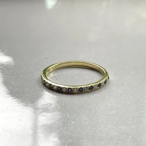 Miniatura 4 de Blue Sapphire & White Diamond Half Eternity Wedding Band For Women, 14k Gold Finish Sapphire Wedding Band, Ladies Alternate Diamond Ring