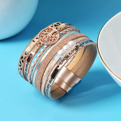 Miniatura 4 de LightOnIt Pulseras para mujeres, adolescentes y niñas, joyería bohemia, brazalete de cuero, pulsera de bisel, regalos de Navidad