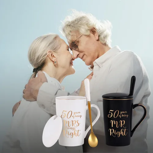 Miniatura 3 de YHRJWN - Regalos de 50 Aniversario de Boda, Set de Tazas de 50 Años de Ser el Sr. y la Sra. Siempre Correctos, Ideas de Regalos de Boda para Padres