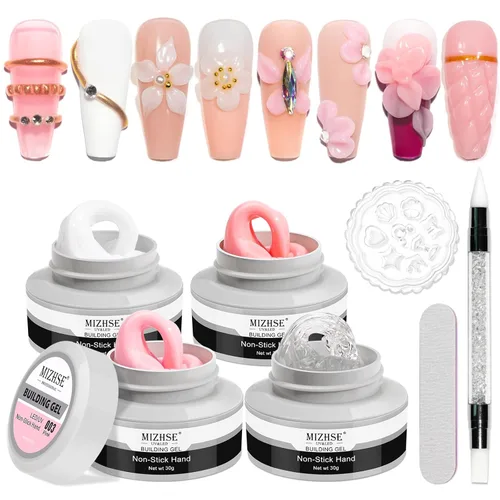 Miniatura 9 de MIZHSE Gel de Construcción Sólido para Uñas, 60g Gel 3D Blanco para Escultura de Uñas, No Pegajoso, Talla Dura, Extensión, Removible en UV LED