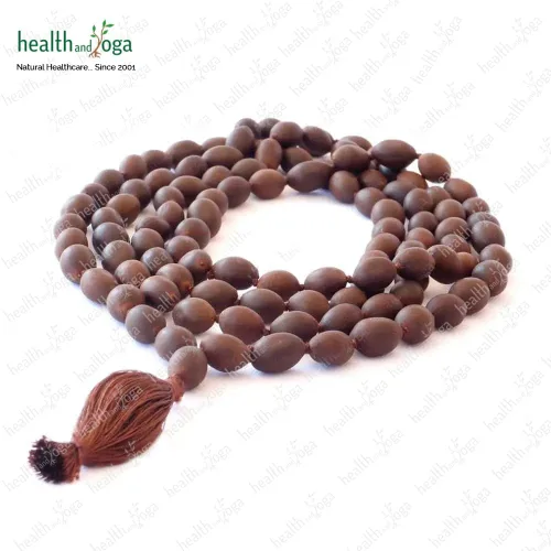 Miniatura 7 de HealthAndYoga™ Cuentas de loto Mala con bolsa de terciopelo (cuerda de 33.9 in, 108+1 semillas) – Oración, meditación, equilibrio de chakras