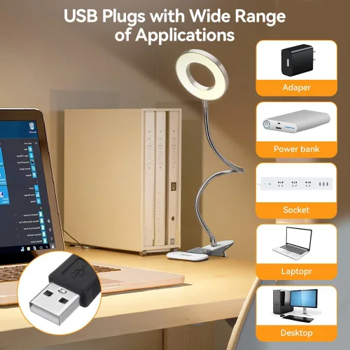 Miniatura 4 de Skymore Luz de clip - 3 modos de color y 10 luces LED de escritorio de lectura con abrazadera flexible de cuello de cisne para lectura de niños a