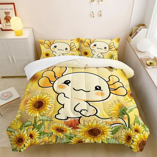 Miniatura 50 de QOOMO Juego de edredón de 3 piezas con diseño de mariposa de dibujos animados, tamaño individual, bonito juego de ropa de cama con lazo