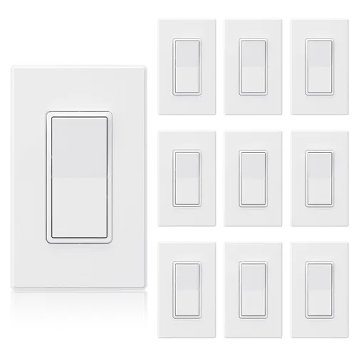 Miniatura 38 de ELEGRP Interruptor de luz decorativo de un solo polo con placa sin tornillos, 15 A 120-277 V, reemplazo del interruptor basculante de paleta