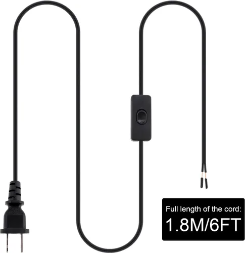 Miniatura 2 de RTNLIT Cable de lámpara de 6 pies con interruptor de botón de encendido/apagado y enchufe polarizado, extremos pelados listos para cableado, cable