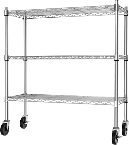 Auslar - Estantería de almacenamiento con ruedas de 3 estantes, carrito rodante utilitario resistente de 3 niveles, estantes ajustables de alambre y