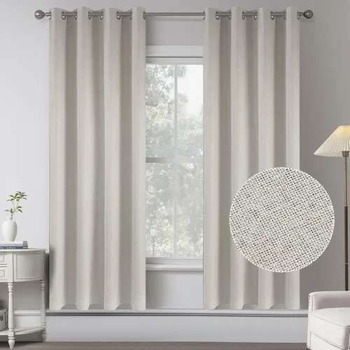 Miniatura 62 de KEQIAOSUOCAI Cortinas de lino 100% opacas de 100 pulgadas de largo, 2 paneles para dormitorio, estilo casa de campo moderna, completamente negro