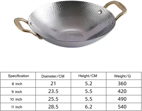 Miniatura 7 de Sartén de acero inoxidable para paellas, sin recubrimiento, antiadherente, de 8, 9, 10, 11 pulgadas, sartén pequeña para fideos con doble asa