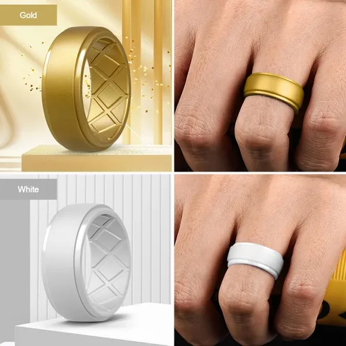 Miniatura 54 de Egnaro - Anillos de silicona para hombre, 25/64 pulgadas (10 mm) de ancho y 3/32 pulgadas (2.5 mm) de grosor, alianzas de boda de goma, paquete
