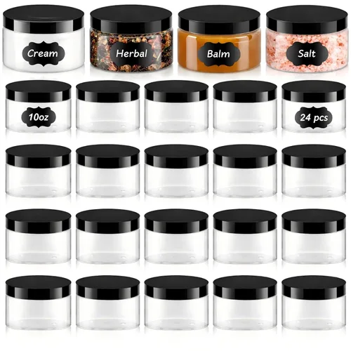 Miniatura 16 de Dandat 24 piezas 8 oz tarro de plástico con tapa y etiqueta recargable, contenedor redondo transparente vacío con muestras cosméticas PET blancas