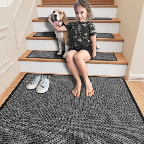 Miniatura 6 de Alfombras para escalones de madera, alfombra antideslizante para peldaños con respaldo de goma, alfombras antideslizantes de poliéster suaves