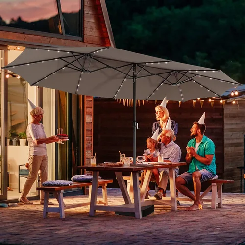 Miniatura 3 de Giantex Paraguas grande de 15 pies para exteriores de doble cara, 48 luces solares, panel solar de carga automática, sombrilla de patio extragrande