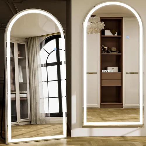 Miniatura 12 de GLSLAND Espejo LED arqueado de longitud completa, espejos de pie de cuerpo completo de 65 x 26 pulgadas con luz para dormitorio/guardarropa