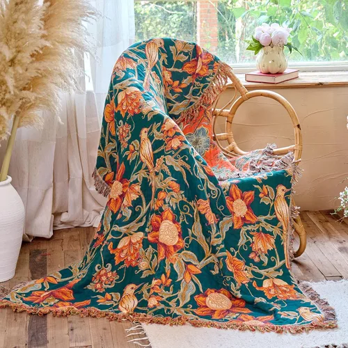 Miniatura 12 de Manta de arrullo boho 60 x 80 pulgadas, manta suave y acogedora 100% algodón para cama, mantas de otoño con decoración floral de pájaros y granja