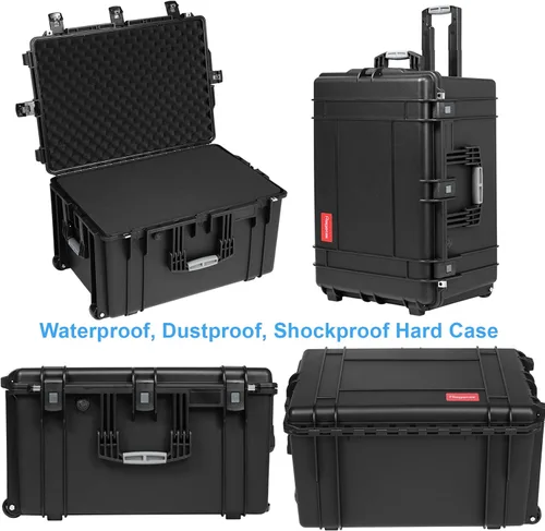 Miniatura 7 de Regetek Funda rígida impermeable con ruedas, espuma personalizable de 29 x 20.5 x 16 pulgadas, funda de transporte de equipo para cámara, dron