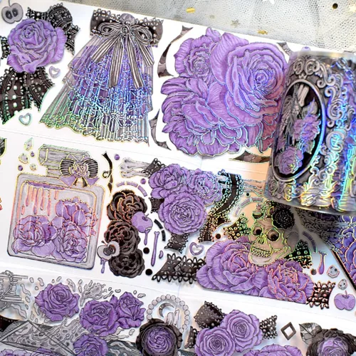 Magnífico material de flores retro washi cinta con efecto láser para álbumes de recortes DIY decoración PET cinta (90445)