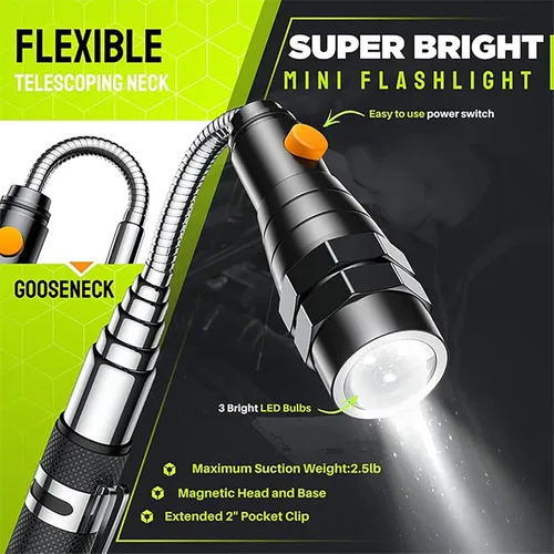 Miniatura 4 de Juego de herramientas de recogida magnética telescópica, telescopio de espejo de inspección, linterna LED, accesorios geniales para hombres, regalo