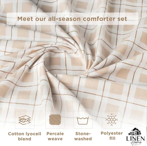 Miniatura 3 de Linen Home Juego de edredón de percal tamaño King impreso, relleno de edredón alternativo de plumón de lyocell lavado para todas las estaciones