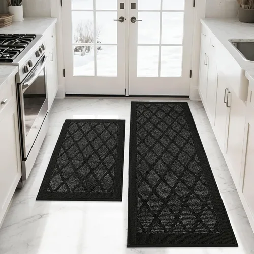 Miniatura 19 de COSY HOMEER Tapetes de cocina, 2 alfombras de cocina antideslizantes, lavables, absorbentes, para suelo de cocina, 100% polipropileno, alfombra