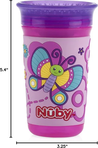 Miniatura 8 de Nuby 360 Degree Easy Sip 3D Grip Wonder Cup con funda de silicona impresa, morado, mariposa, 10 onzas