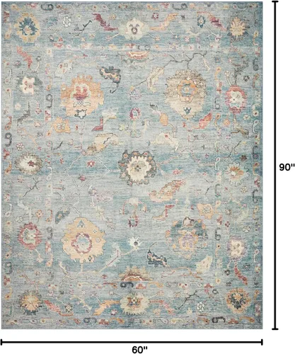 Miniatura 2 de Loloi Colección Margot MAT-06 Denim/Multi 5 pies x 7 pies 6 pulgadas Alfombra de área con CloudPile, sin desprendimiento, fácil de limpiar, gran