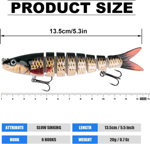 Miniatura 2 de ReeMoo Señuelos de pesca para lubina, señuelos de pesca de agua superior, cebos de natación multiarticulados, señuelos de lubina de natación
