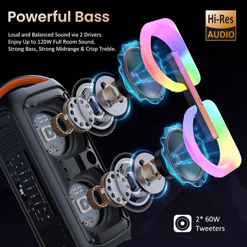 Miniatura 2 de JYX Altavoz Bluetooth con 2 subwoofers duales de 60 W de 6.5 pulgadas, sistema PA con 2 micrófonos inalámbricos, sonido estéreo TWS, graves
