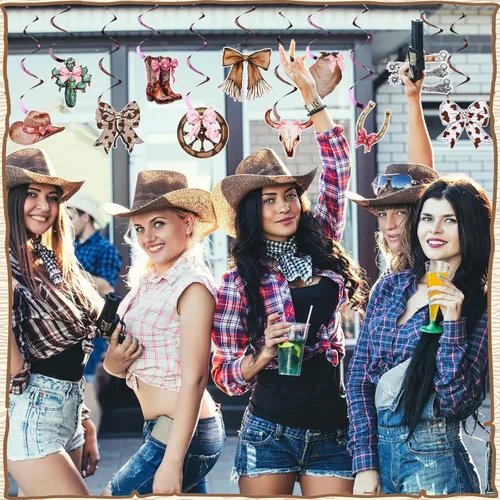 Miniatura 6 de Affrolling 52 piezas de arco de coqueta de vaquera, remolinos colgantes, decoraciones de fiesta de cumpleaños del oeste, color rosa, disco rodeo