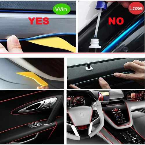 Miniatura 6 de Tira de luces LED de cable electroluminiscente azul para interior de automóvil, 6.5 pies de cable de neón con controlador USB de 5 voltios