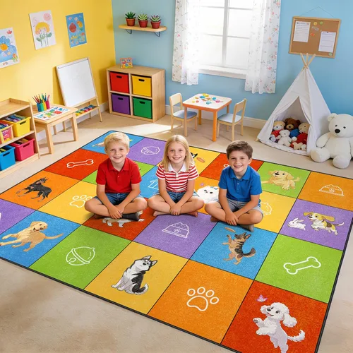 Alfombra de aula, alfombra de 3 x 5 pies para perros y niños con respaldo de goma, alfombras educativas para el aula, alfombra de juegos para